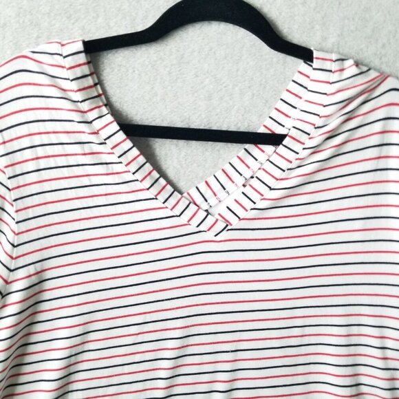 J Jill Size XL Striped VNeck Stretch Tunic Top Pullover 3/4 Bell Sleeve Comfy - Picture 2 of 8